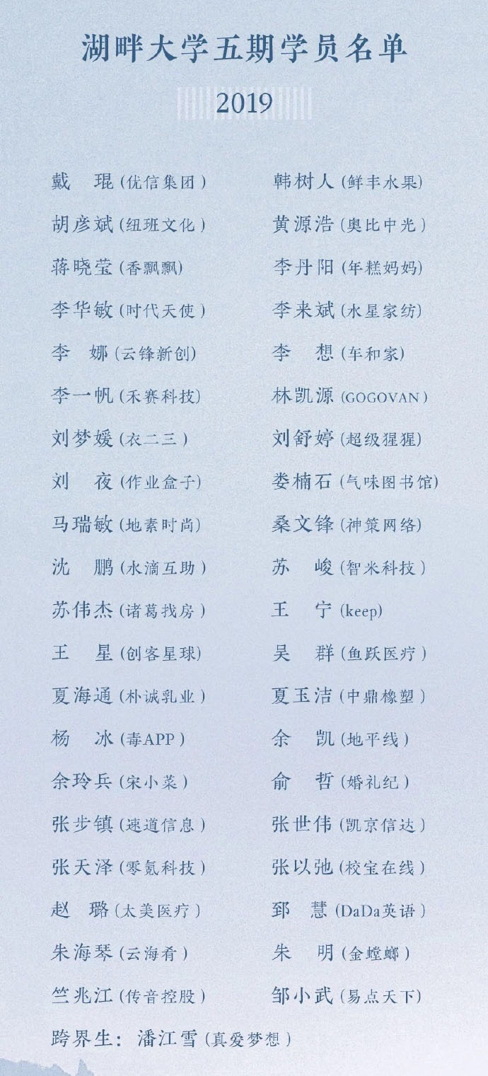 湖畔大学第五期学员名单